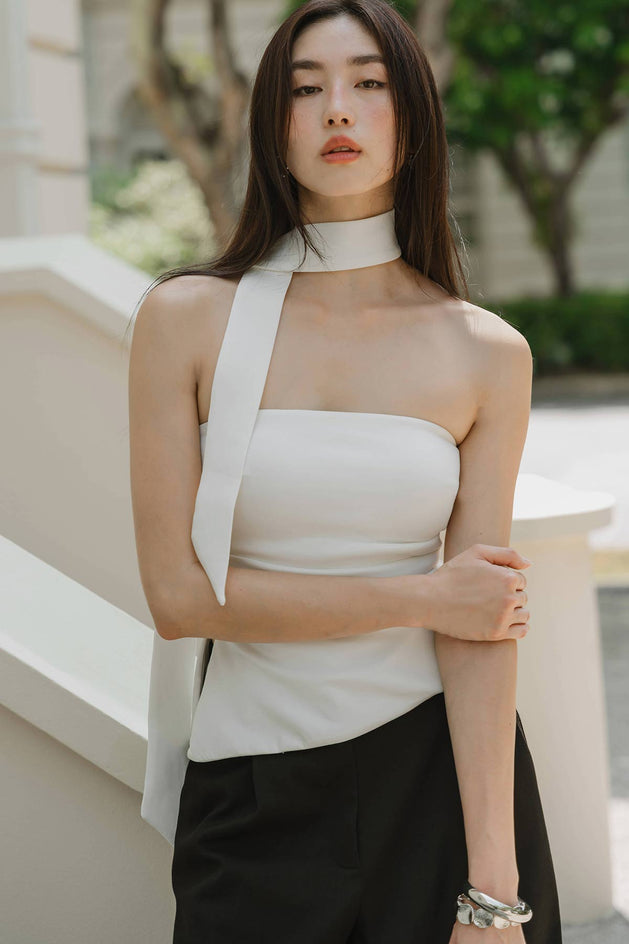 Mae Padded Scarf Top (White)