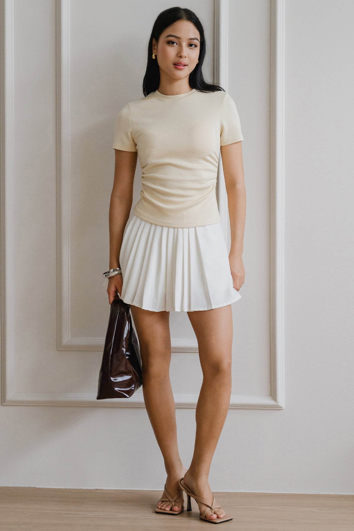 V2 Calla Padded Ruched Tee (Buttermilk)
