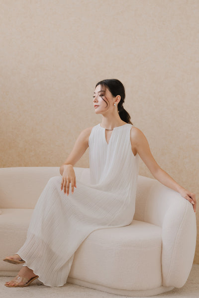 Aether Embellish Pleat Dress (White)