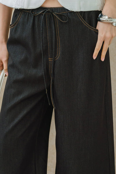 Linear Topstitch Pants (Black)