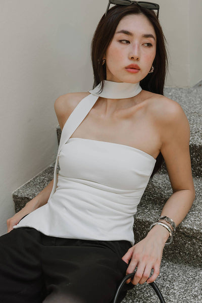 Mae Padded Scarf Top (White)