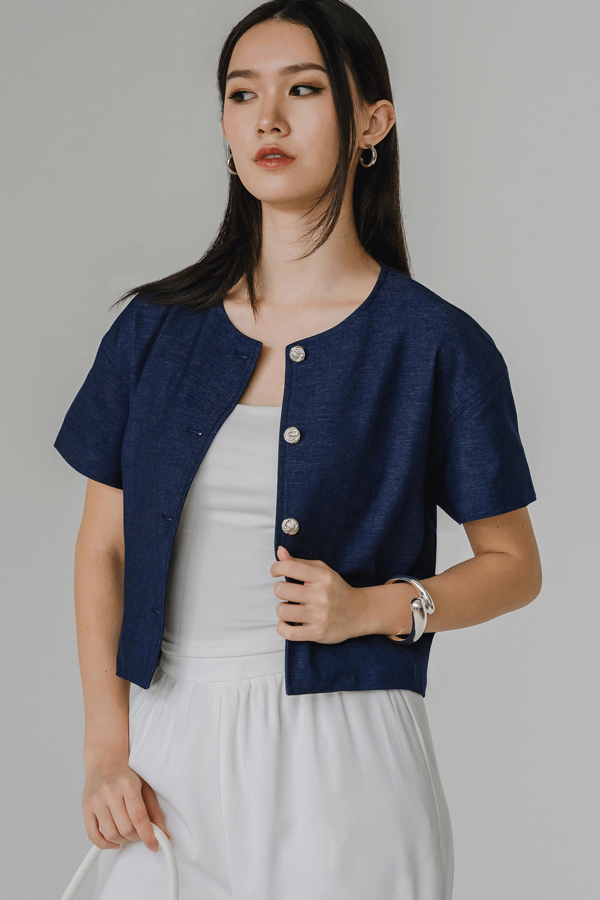 Yasmin Button Top (Blue)