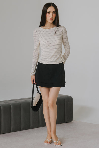 Aiko Padded Ruffle Top (Ivory Polka)