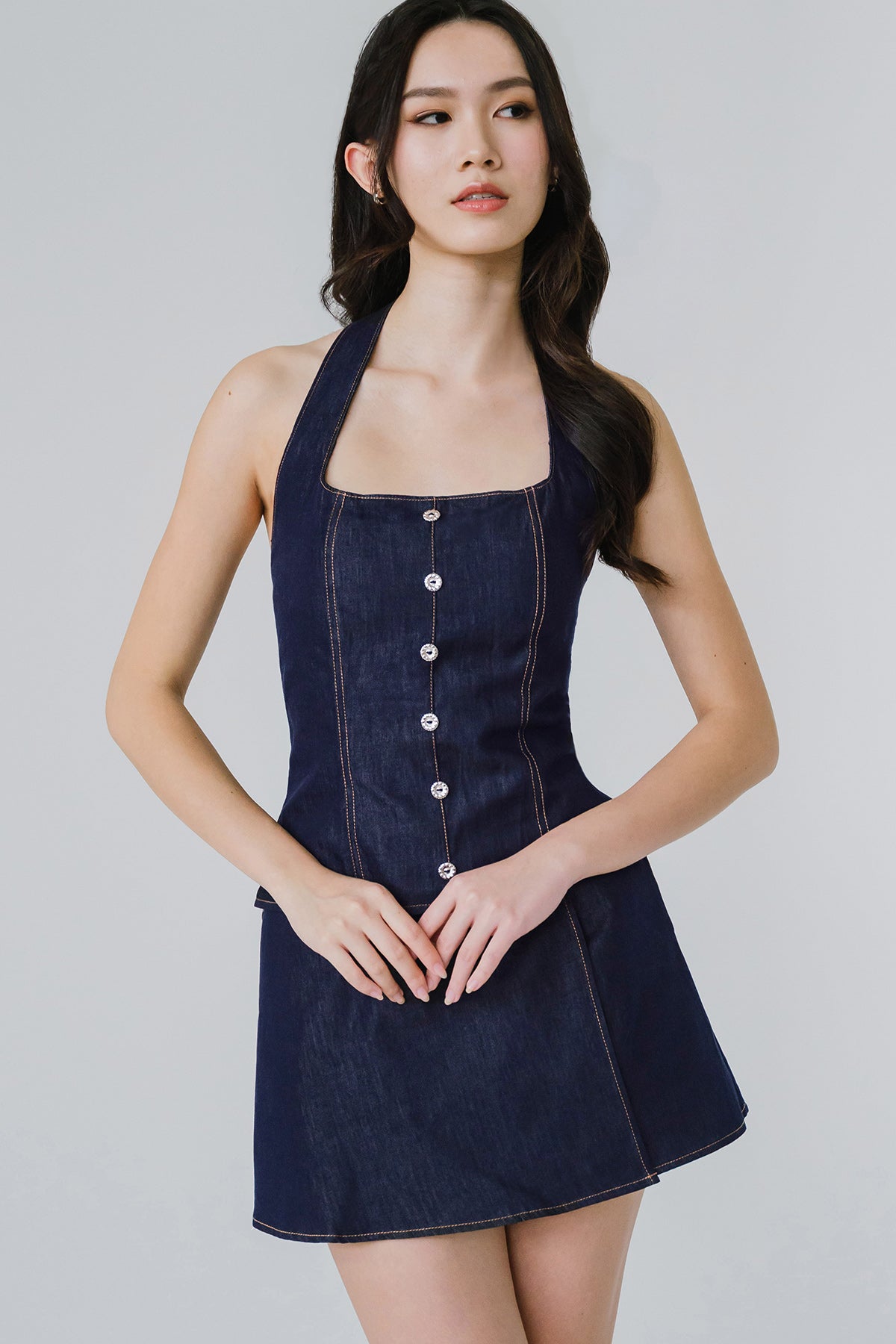 Restock* Beth Padded Denim Top (Blue)