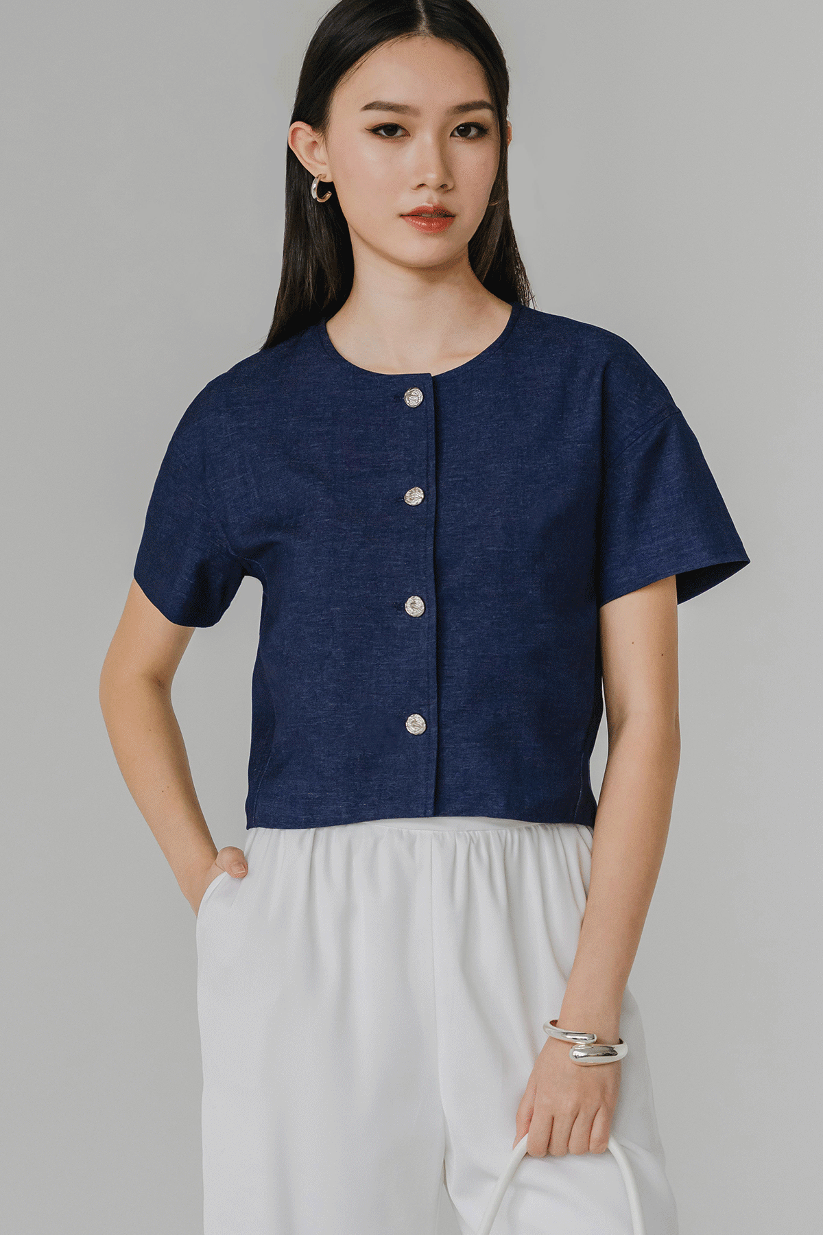 Yasmin Button Top (Blue)