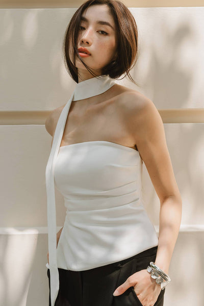 Mae Padded Scarf Top (White)
