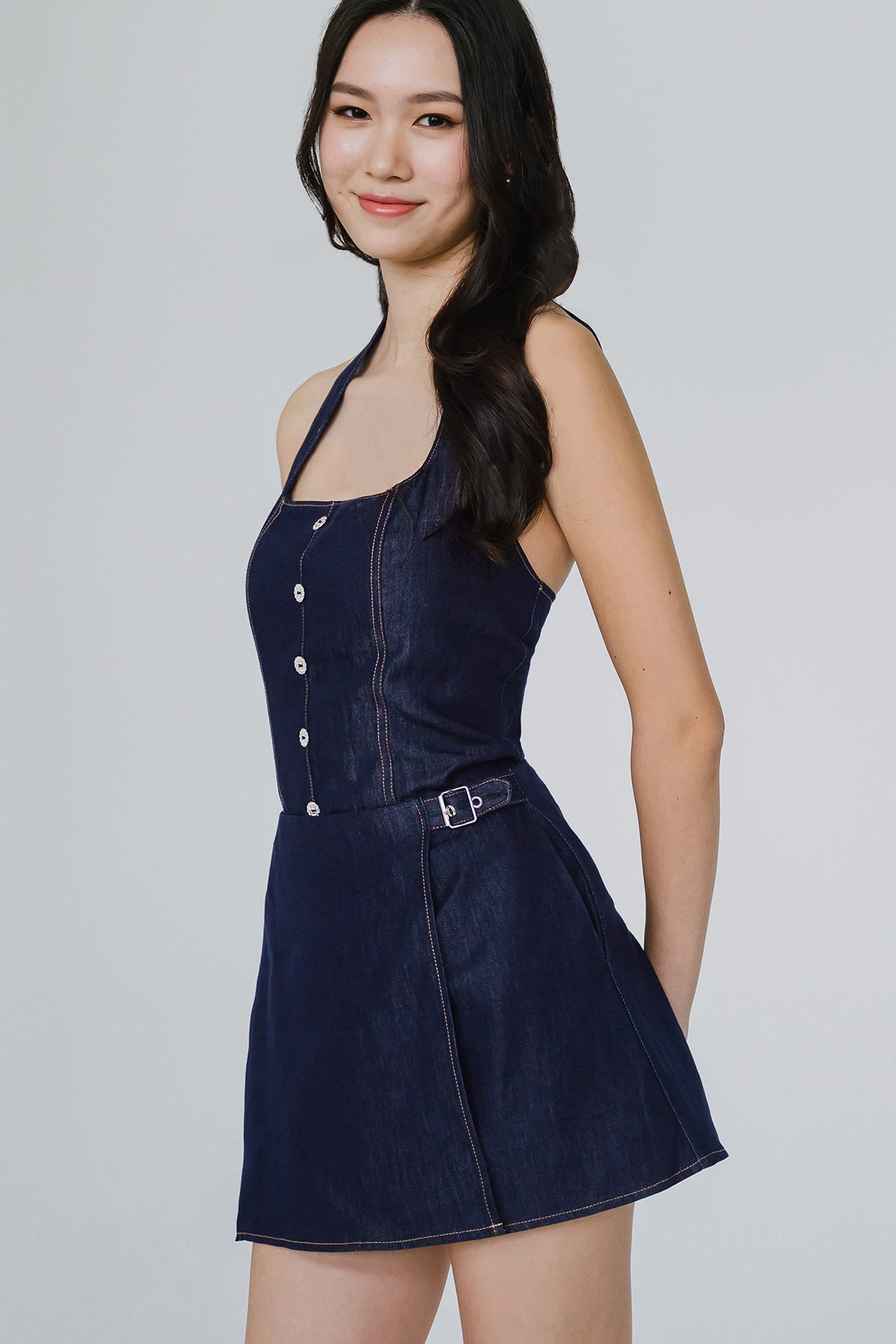 Restock* Beth Padded Denim Top (Blue)