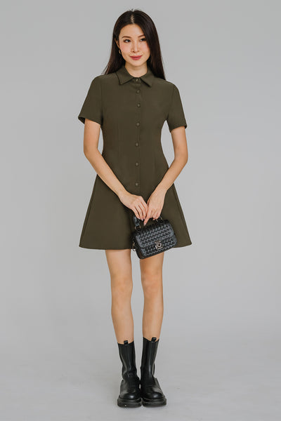 Hourglass Tailored Shirt Dress (Army Green)