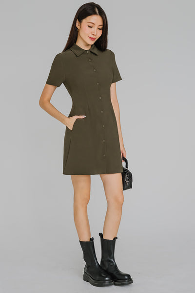 Hourglass Tailored Shirt Dress (Army Green)