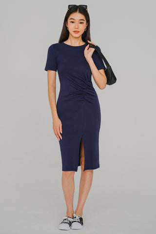 All-day Ruched Midi Dress (Navy)