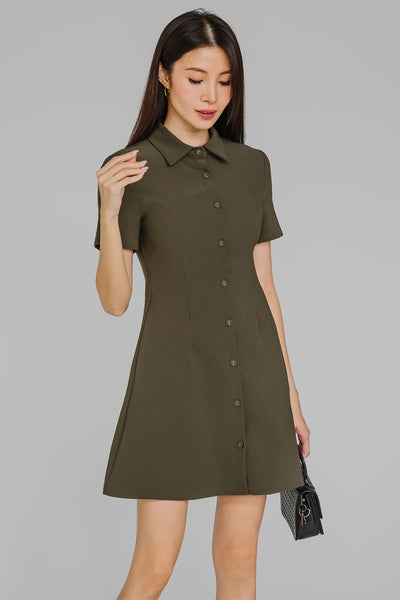 Hourglass Tailored Shirt Dress (Army Green)