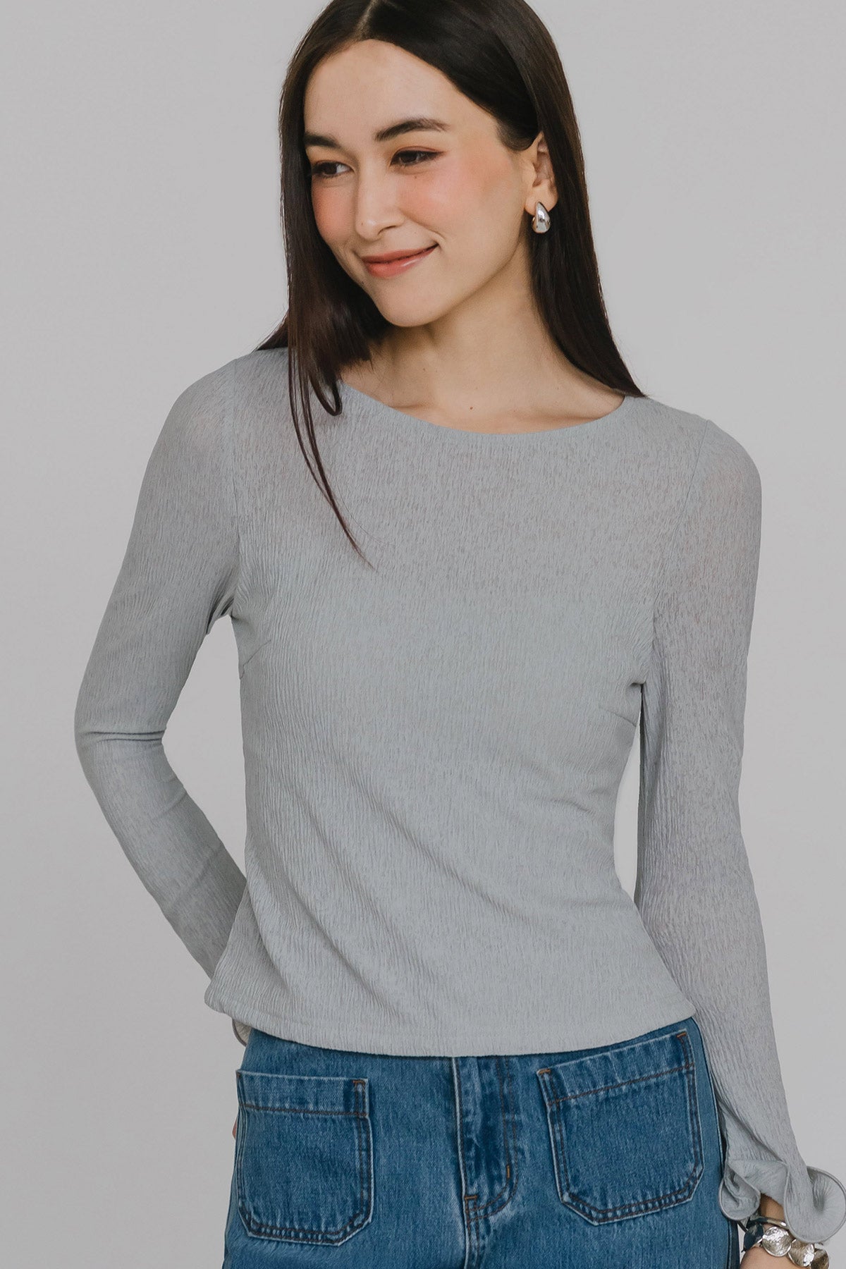 Restock* Aiko Padded Ruffle Top (Dusty Blue)