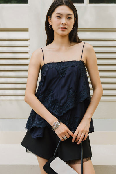 Athena Padded Lace Top (Navy)