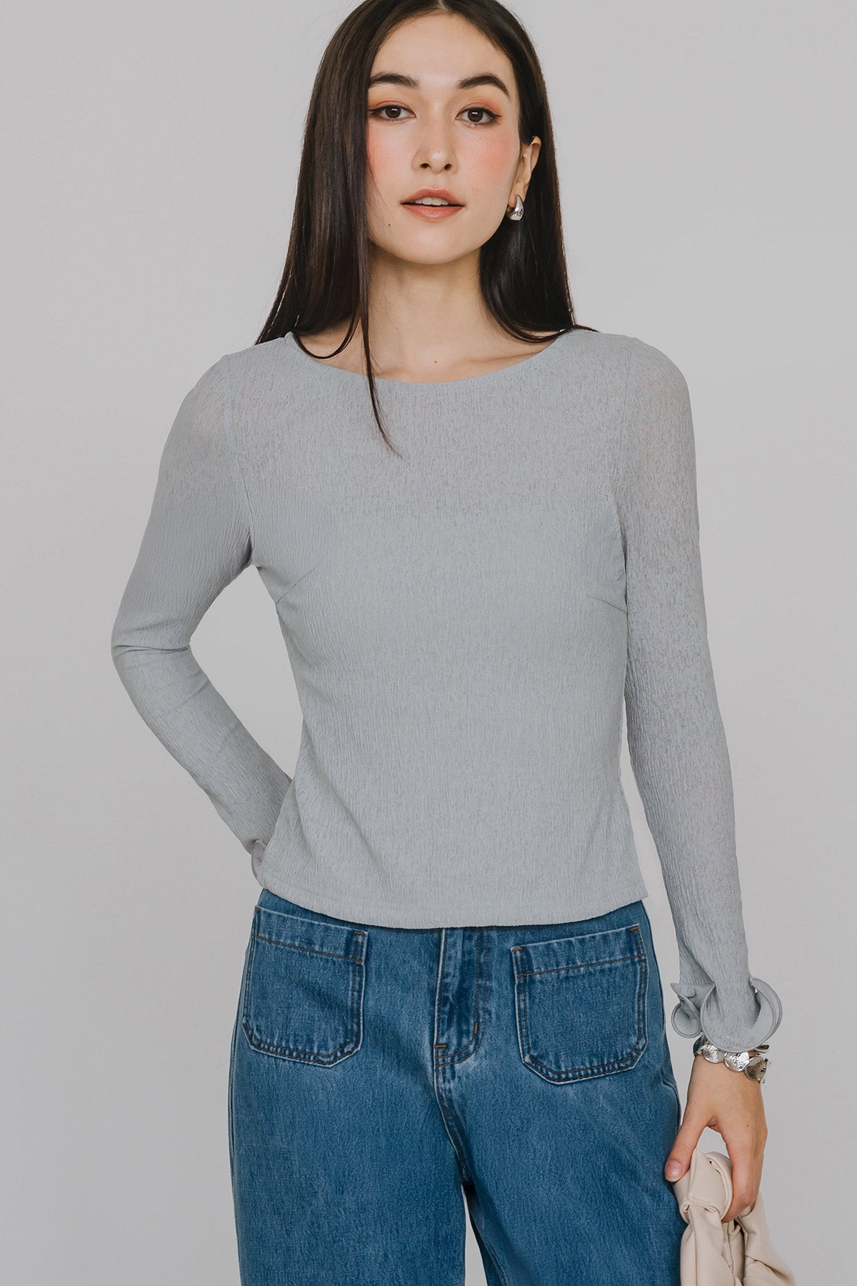 Restock* Aiko Padded Ruffle Top (Dusty Blue)