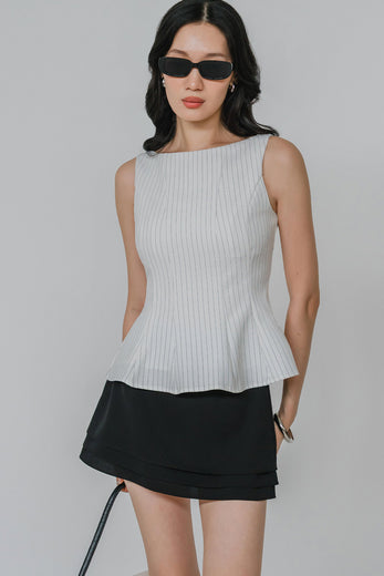 Ella Padded Pinstripe Top (White)