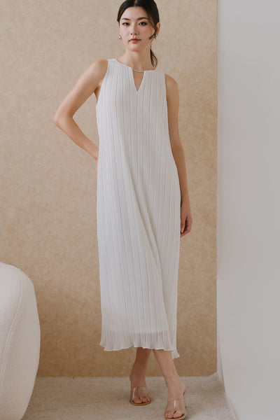 Aether Embellish Pleat Dress (White)
