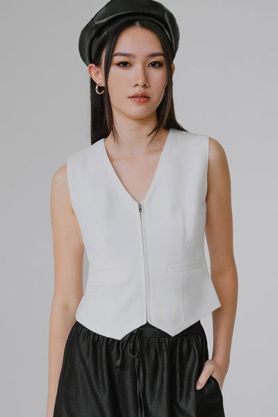Dakota Zipper Vest (White)