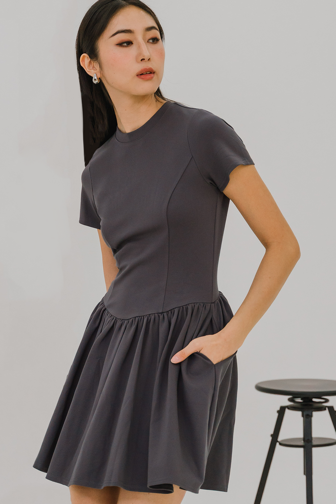 Kasey Sleeve Romper Dress (Dark Grey) Ohvola Kasey Sleeve Romper Dress (Dark Grey) Ohvola