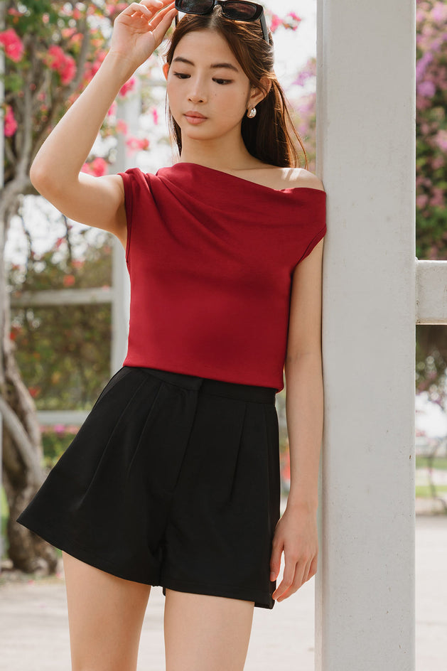 Bianca One Shoulder Top (Cherry Red)