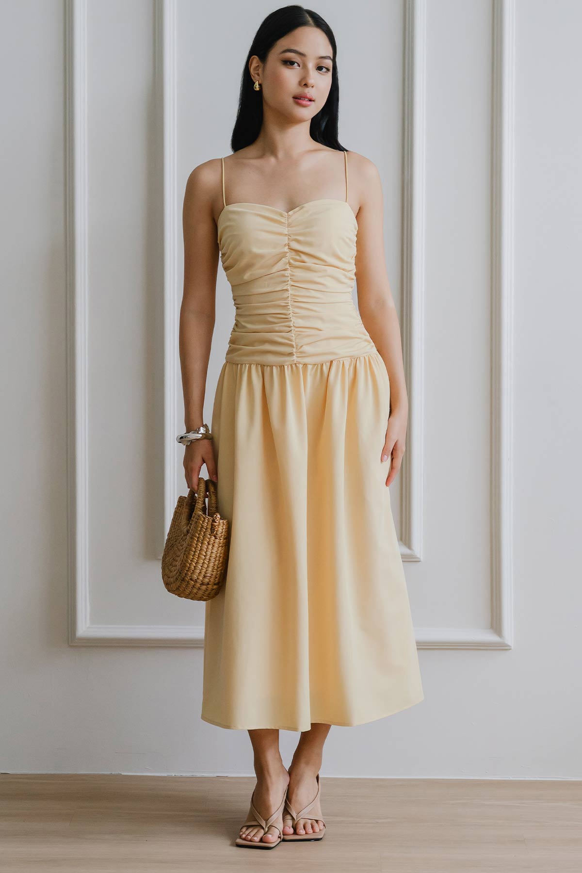 Giselle Padded Ruche Dress (Yellow) – Ohvola