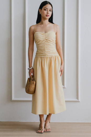 Giselle Padded Ruche Dress (Yellow)
