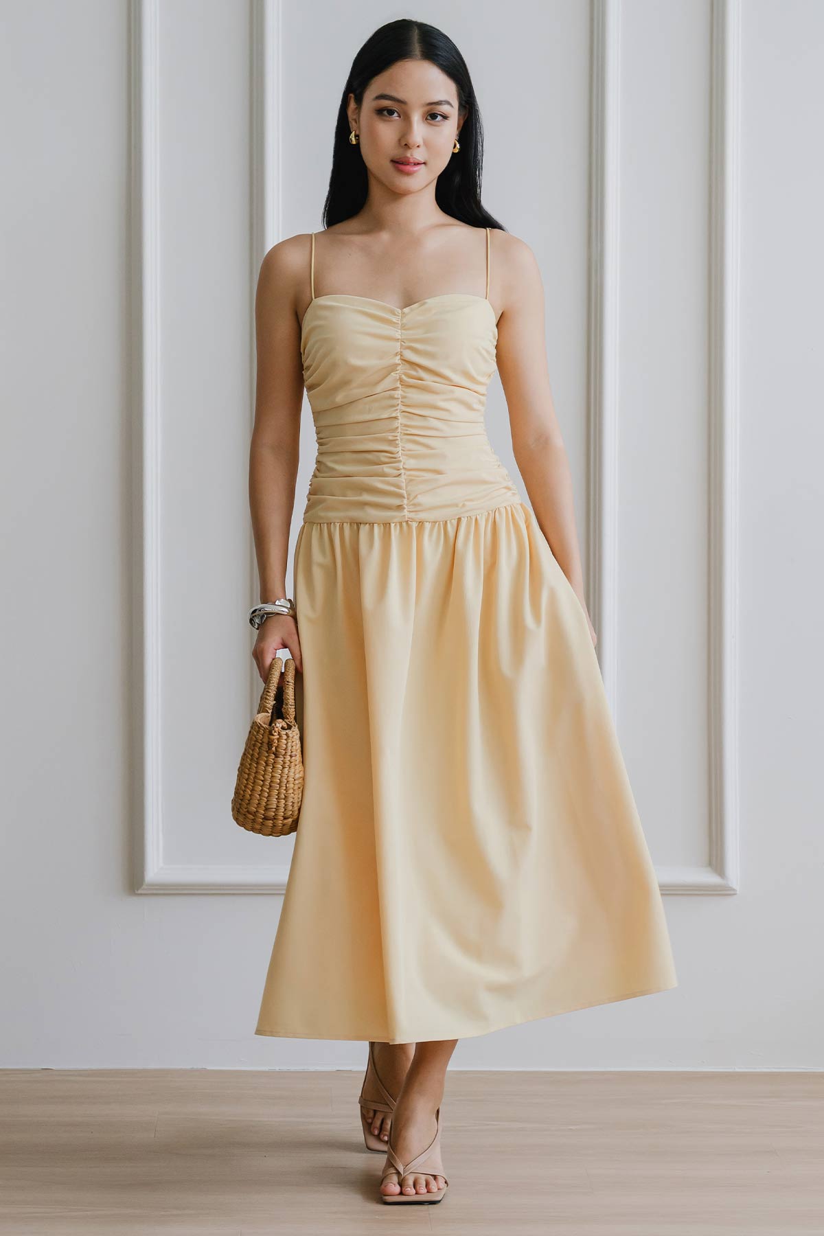 Giselle Padded Ruche Dress (Yellow)