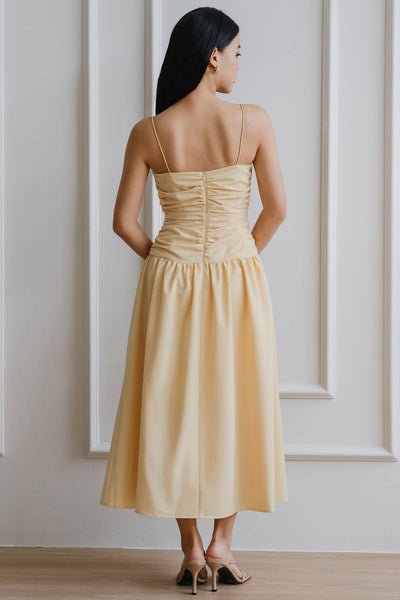 Giselle Padded Ruche Dress (Yellow)