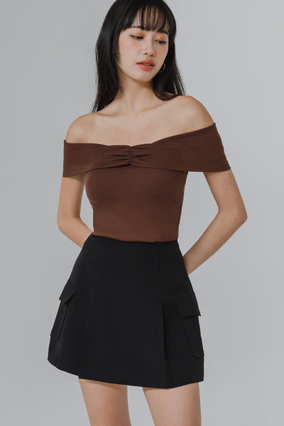 Amaya Padded Off-Shoulder Top (Brown)