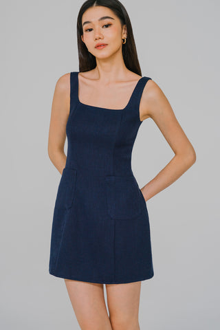 Grace And Poise Tweed Romper Dress (Navy)