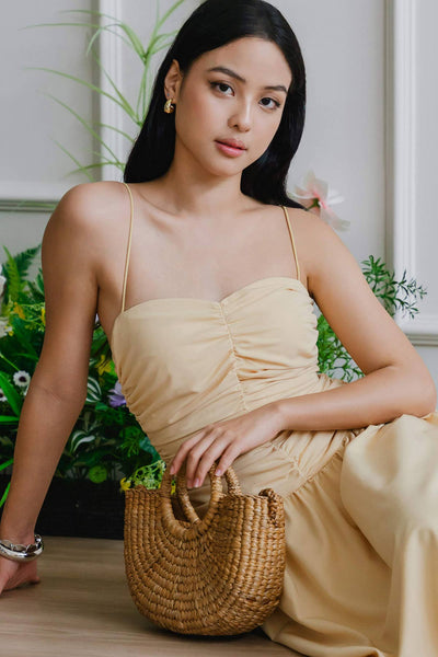 Giselle Padded Ruche Dress (Yellow)