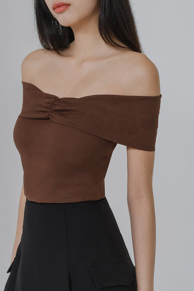 Amaya Padded Off-Shoulder Top (Brown)