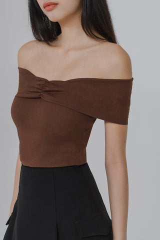 Amaya Padded Off-Shoulder Top (Brown)