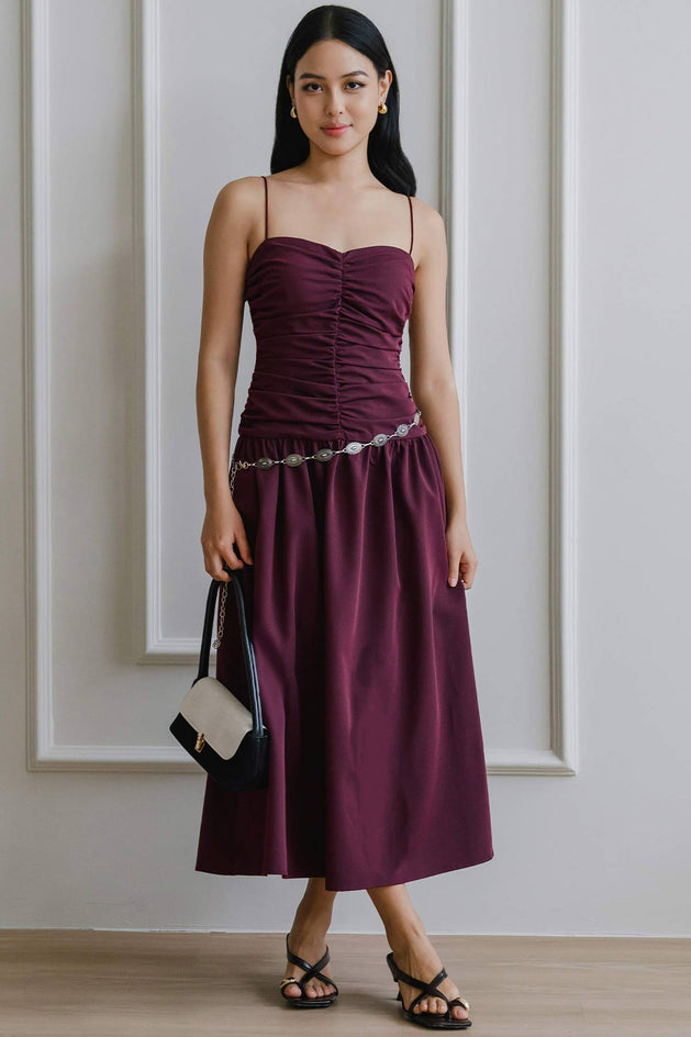 Giselle Padded Ruche Dress (Mulberry)