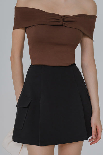 Amaya Padded Off-Shoulder Top (Brown)