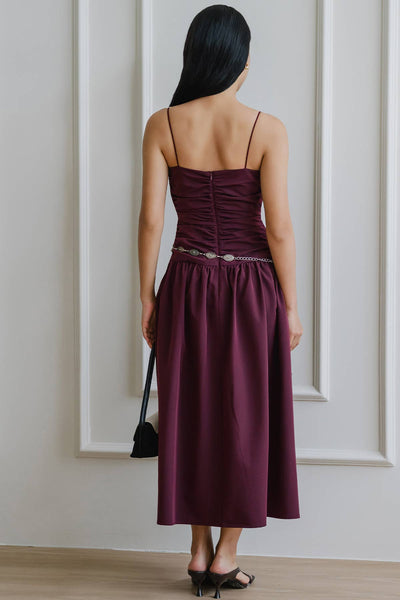 Giselle Padded Ruche Dress (Mulberry)