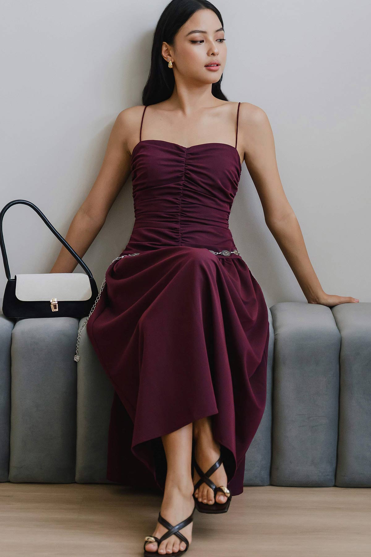 Giselle Padded Ruche Dress (Mulberry)