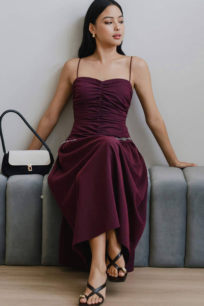 Giselle Padded Ruche Dress (Mulberry)