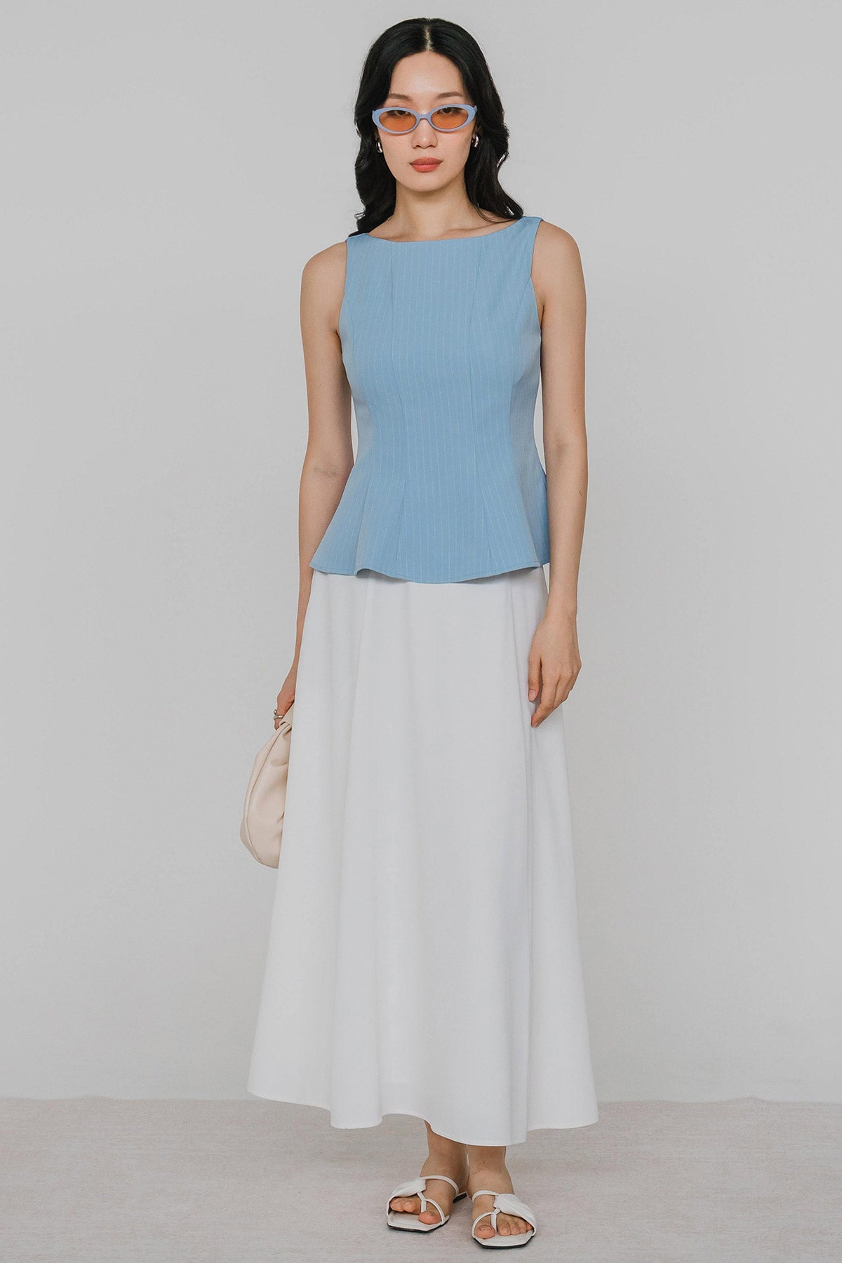 Ella Padded Pinstripe Top (Sky)