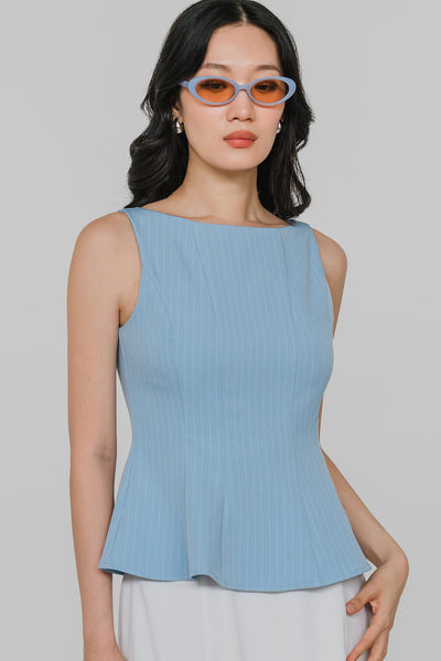 Ella Padded Pinstripe Top (Sky)