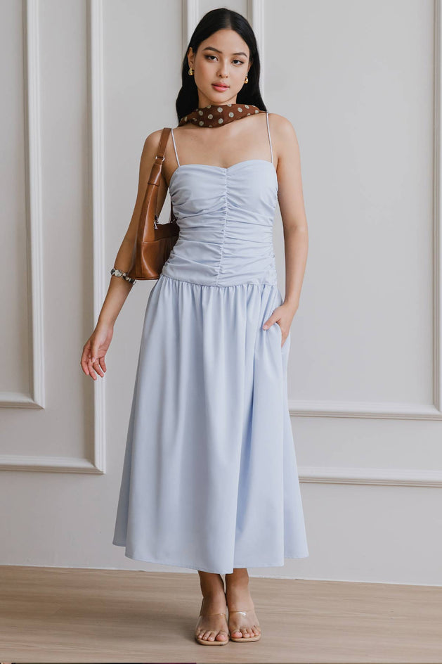 Giselle Padded Ruche Dress (Blue)