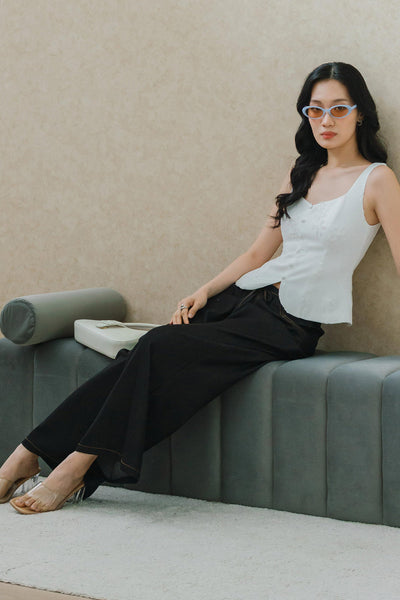 Linear Topstitch Pants (Black)