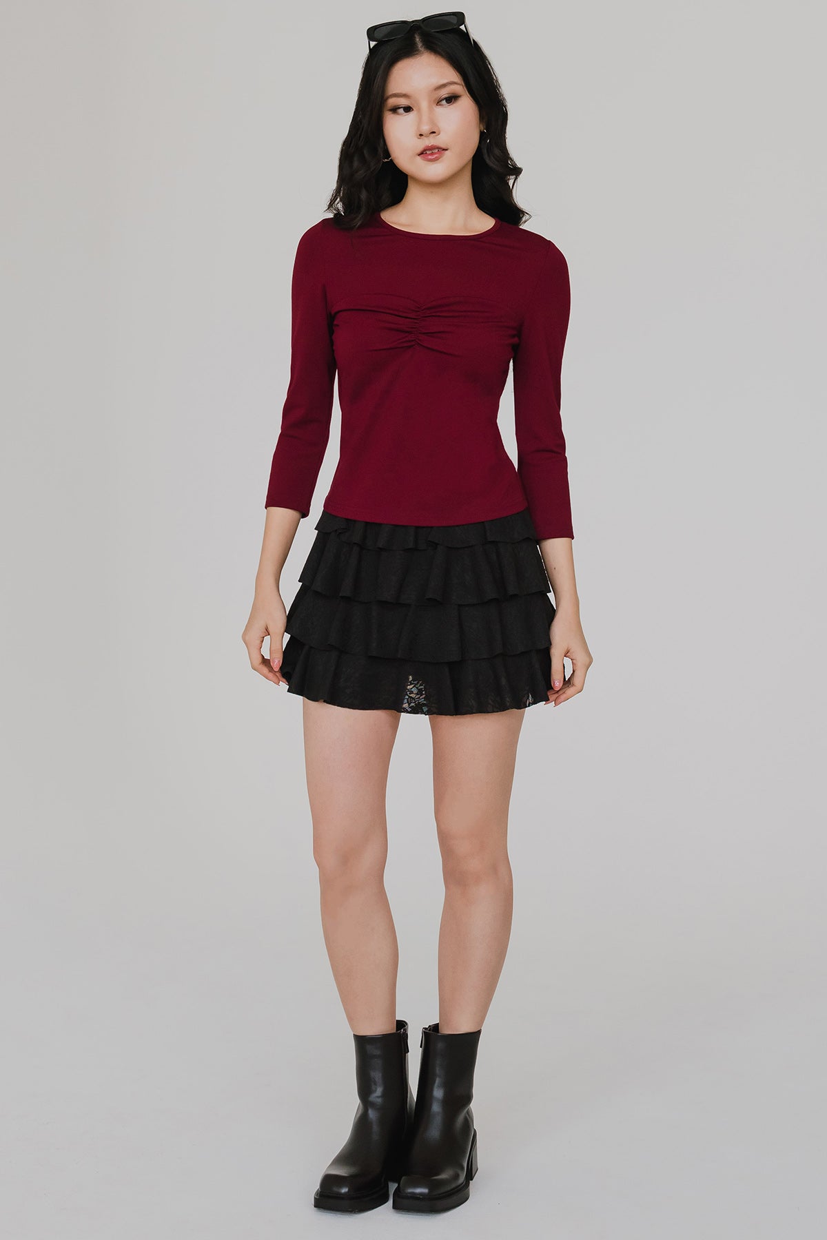 Alexa Ruched Top (Maroon)