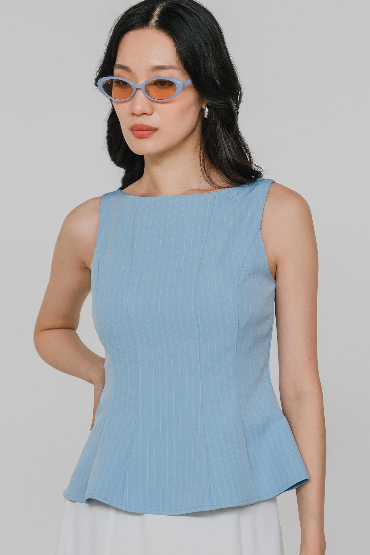Ella Padded Pinstripe Top (Sky)
