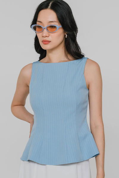 Ella Padded Pinstripe Top (Sky)