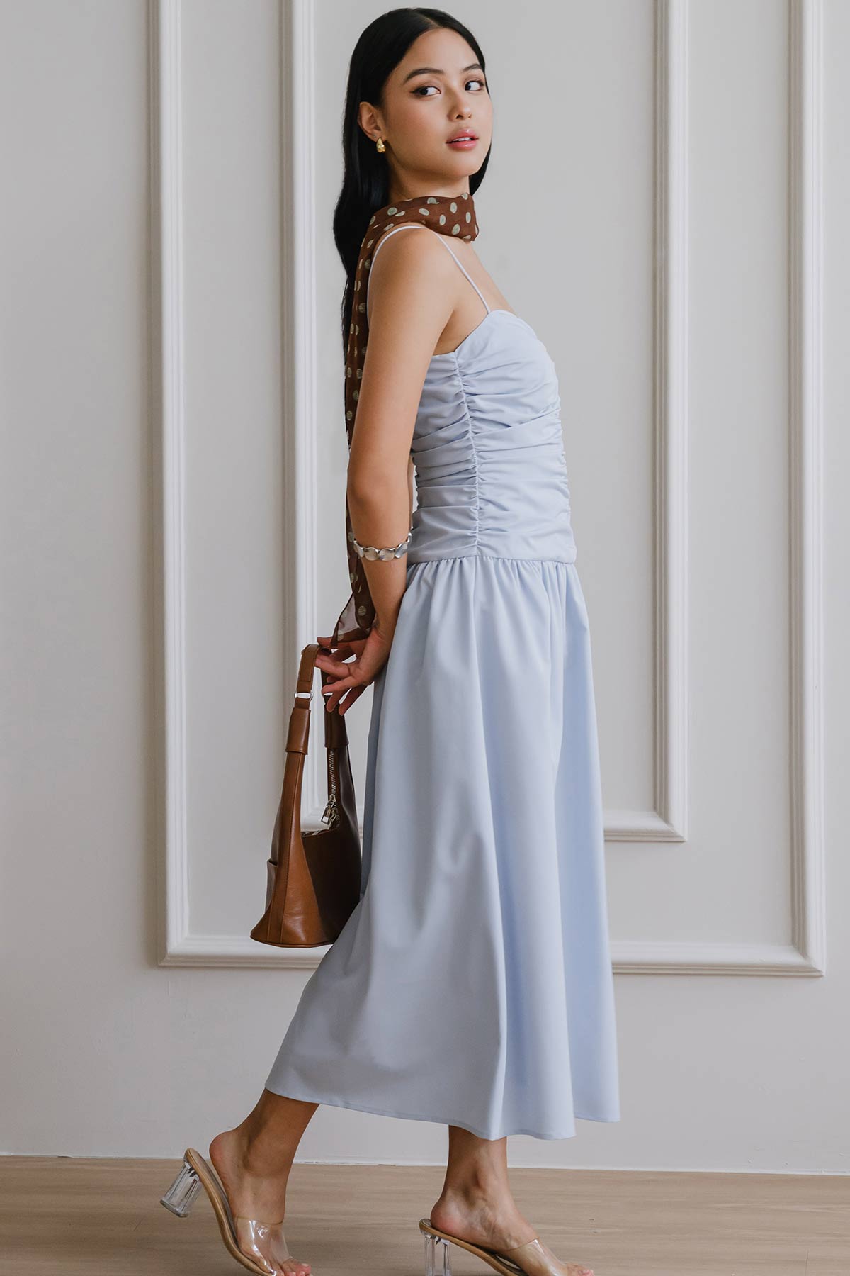 Giselle Padded Ruche Dress (Blue)