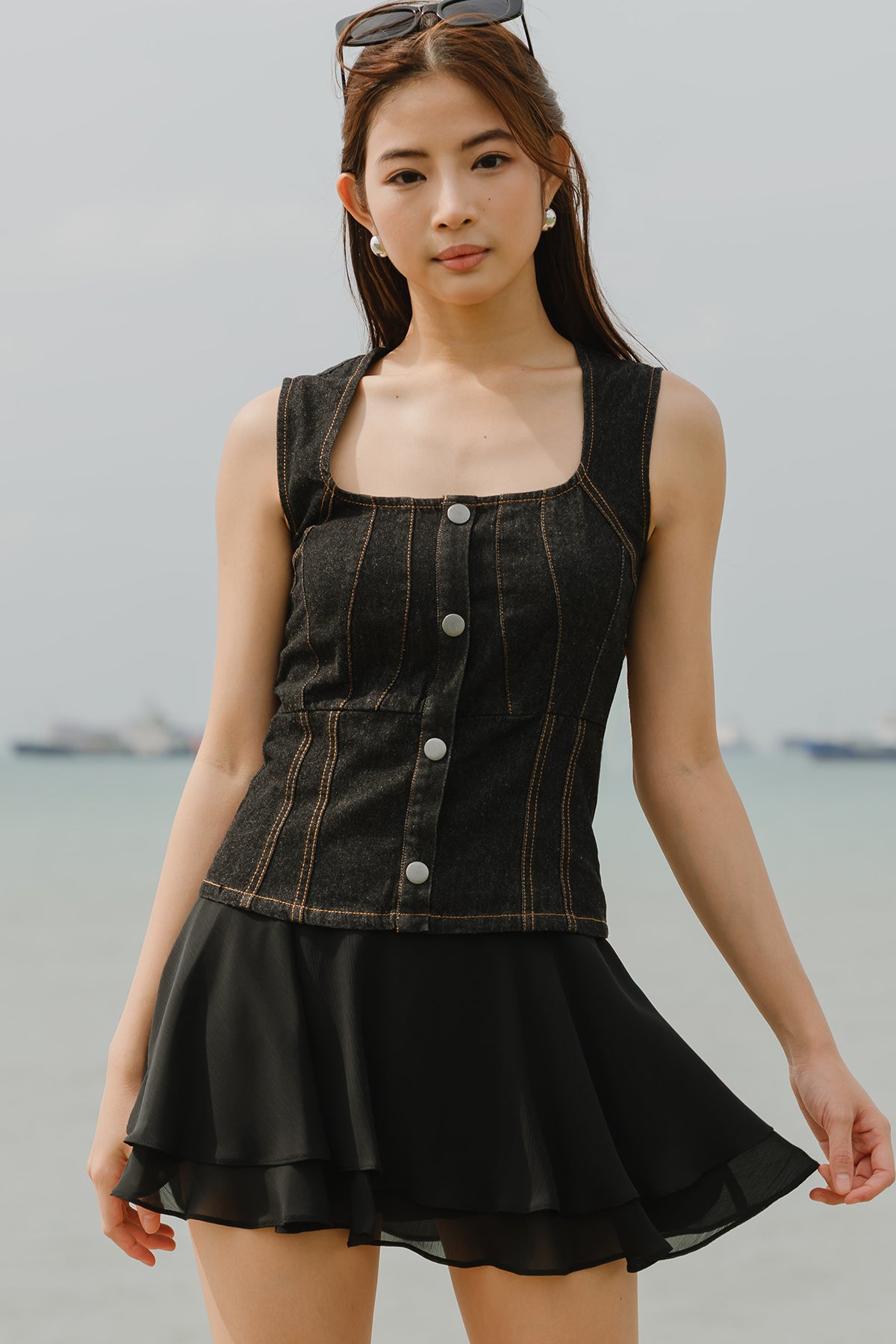 Noemi Denim Top (Dark)