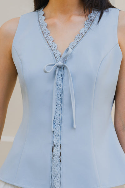 Lucille Eyelet Trim Top (Pale Blue)