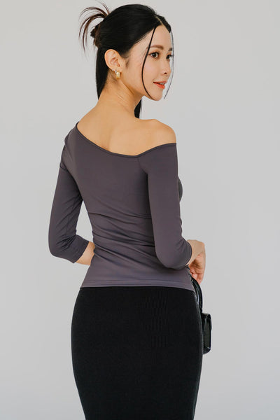 Ciara One Shoulder Mesh Top (Dark Grey)