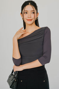 Ciara One Shoulder Mesh Top (Dark Grey)