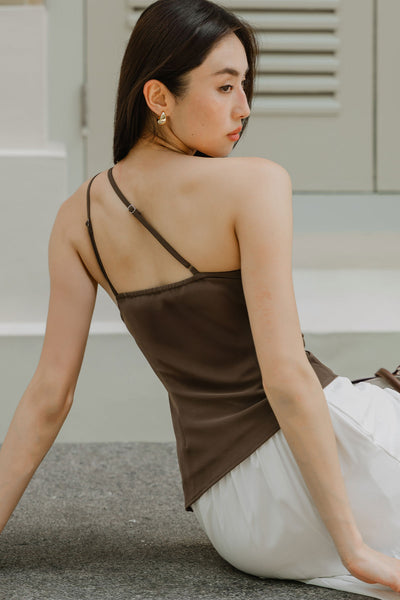 Kyer Padded One Shoulder Top (Brown)